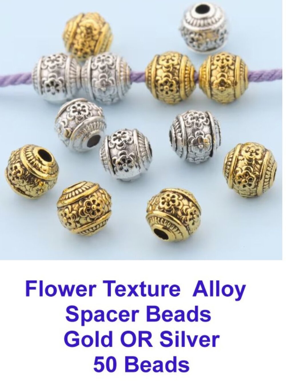Flower Texture  Alloy  Spacer Beads 50 Beads 6mm  Gold Or Silver